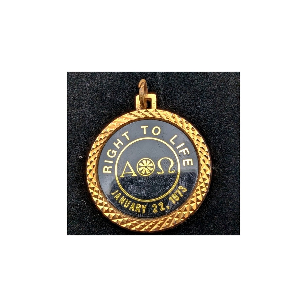 Vintage Right to Life Pendant January 22 1973 Alpha Omega Gold Tone Charm USA